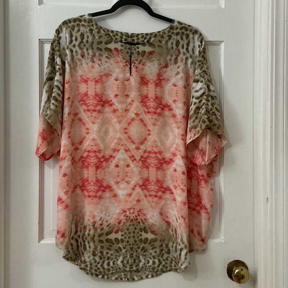Chico's Animal Print L Flowy Blouse 2 L Leopard Boho Tunic Flowy Resort